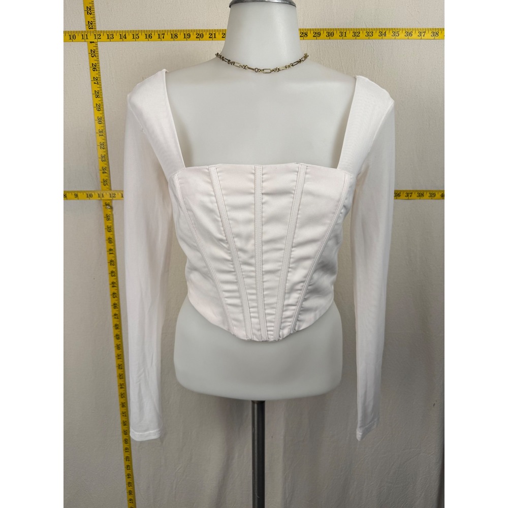White Renfaire Corset Bodice Top Small Long Sleeve Mesh Festival Cosplay Costume